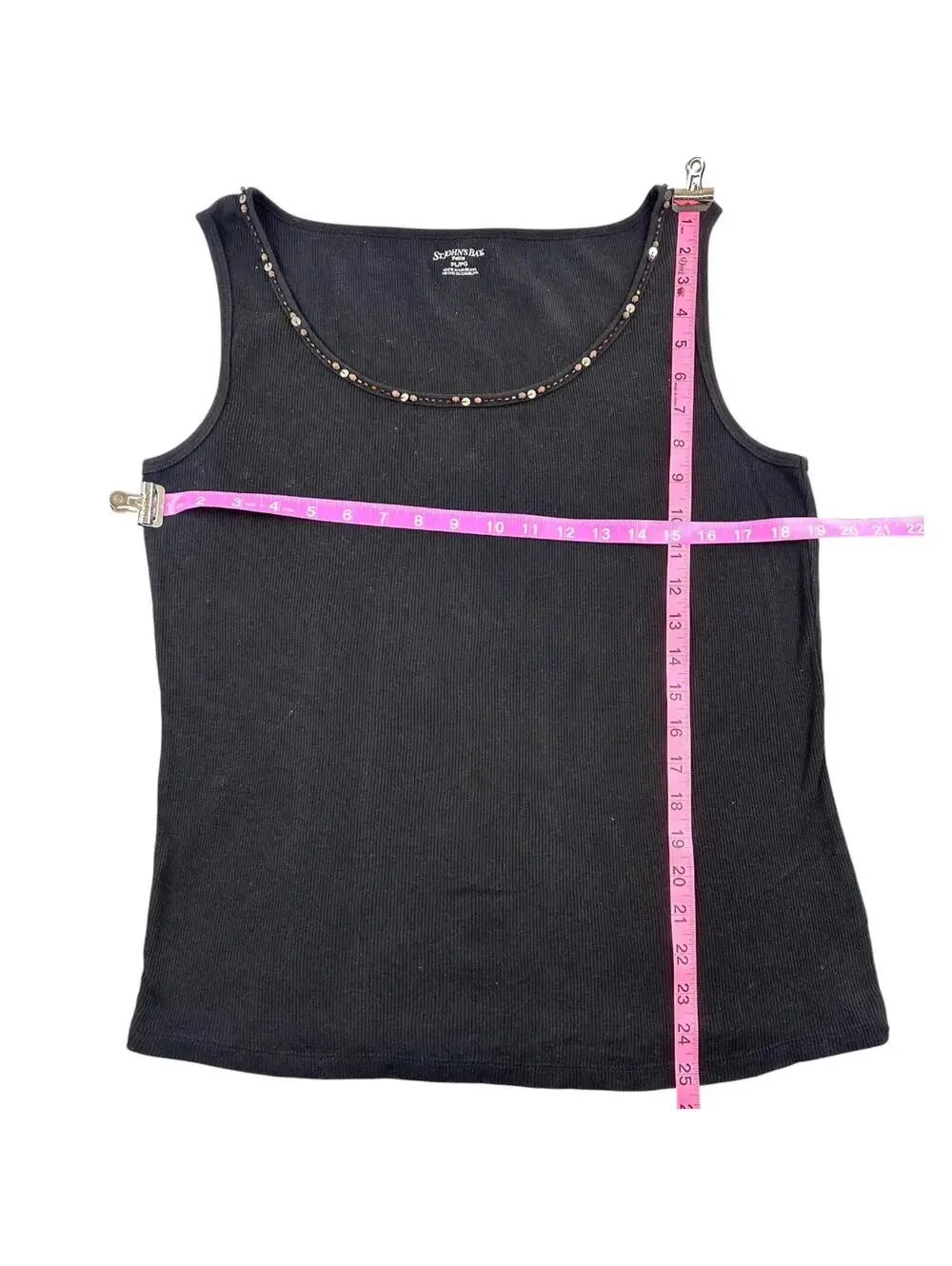 St. John's Bay Y2K Black Ribbed Tank Top with Beaded Neckline